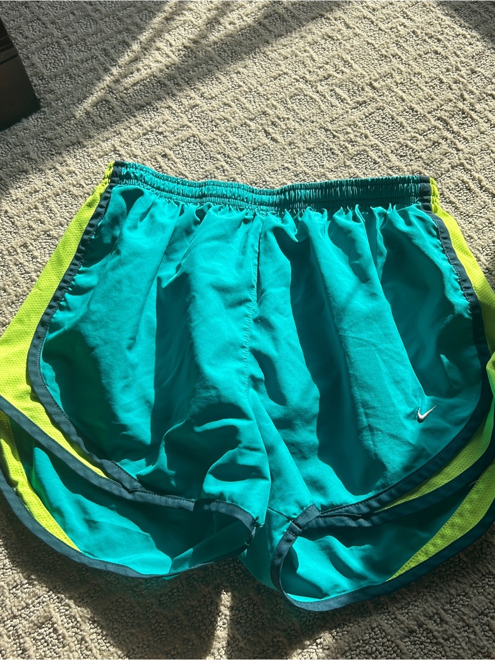 Nike Teal Shorts with Neon Lime Trim